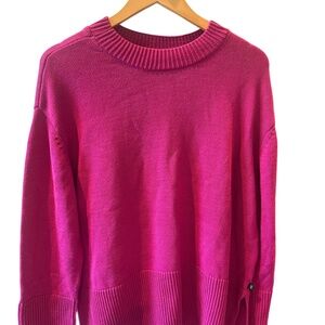 Gap Women's Large Sweater Bright Pink Cotton Tunic Sweater Rib Knit Side Slits